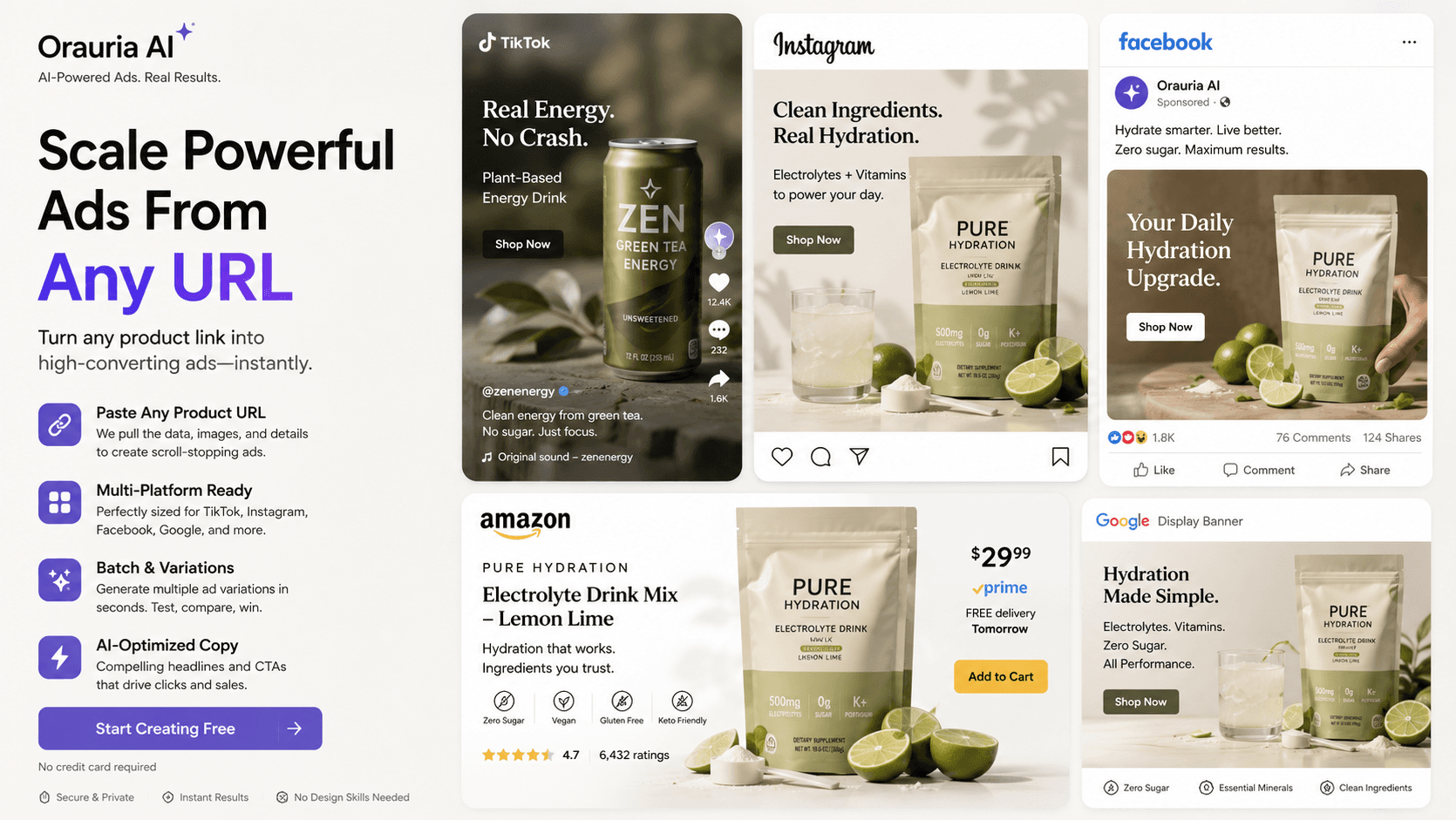 Multi-platform marketplace and social ad creatives from product assets